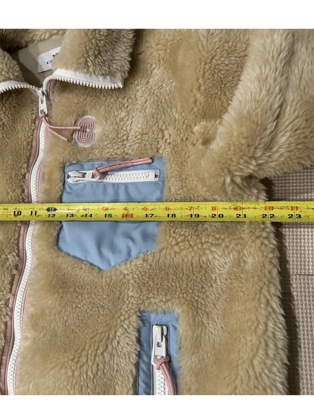 Coach 4584 Sherpa Fleece Zip Jacket, Colorblock Trim Retro Oval C Logo Gorpcore